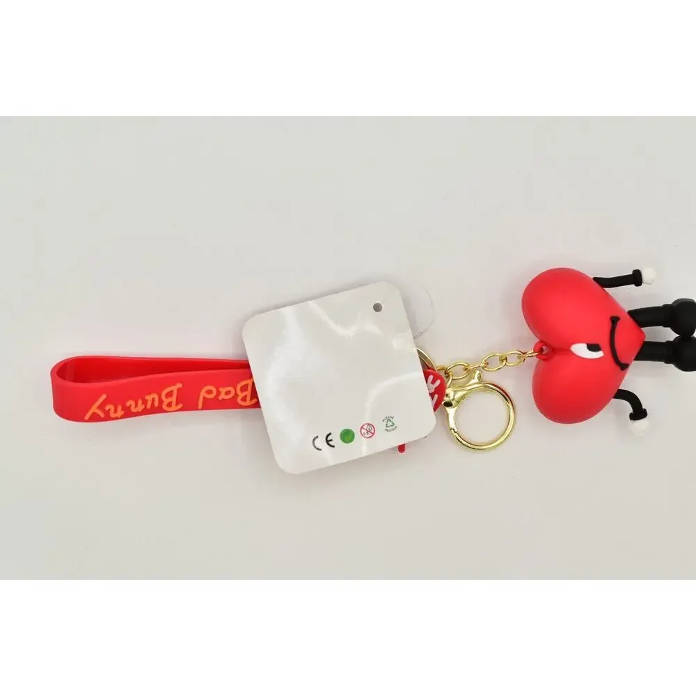 Bad Bunny Red Heart Silicone Metal Keychain Bundle Key Ring Purse Charm NEW NWT